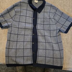 J. Crew Gray and Blue Knit Short Sleeve Sweater